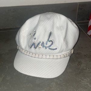 Ladies VC PINK y2k cap newsboy hat fiddler baker visor White sequins PINK logo